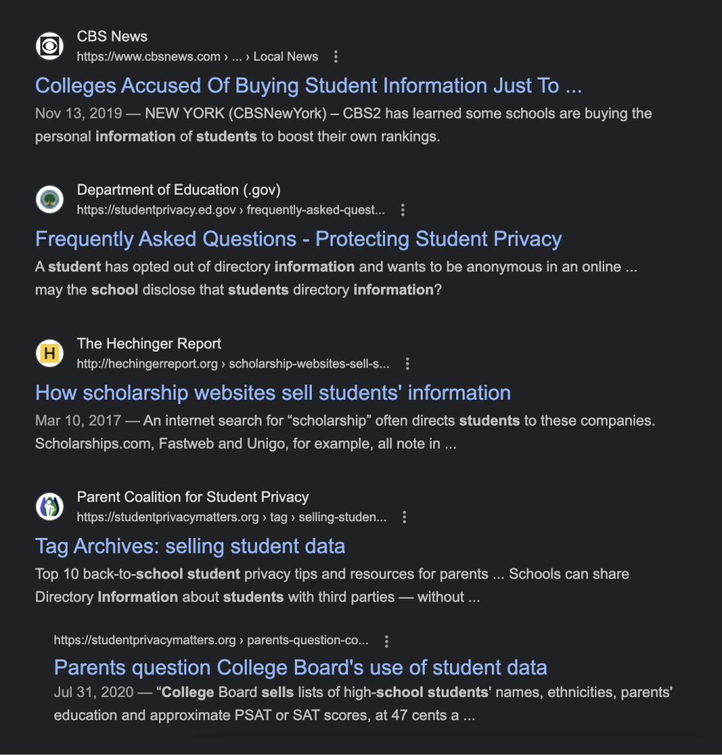 screenshot of google search results