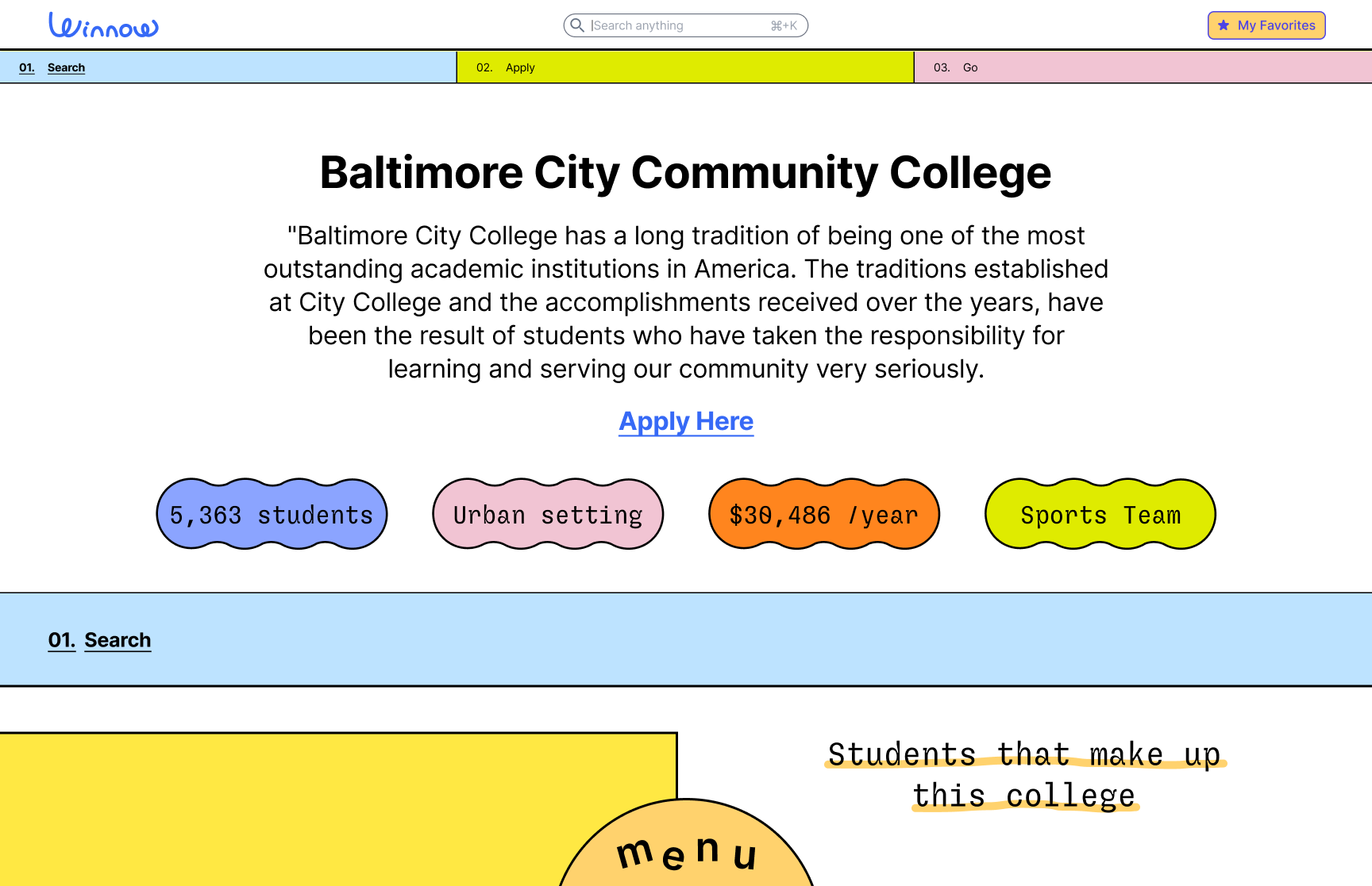 winnow home page screenshot