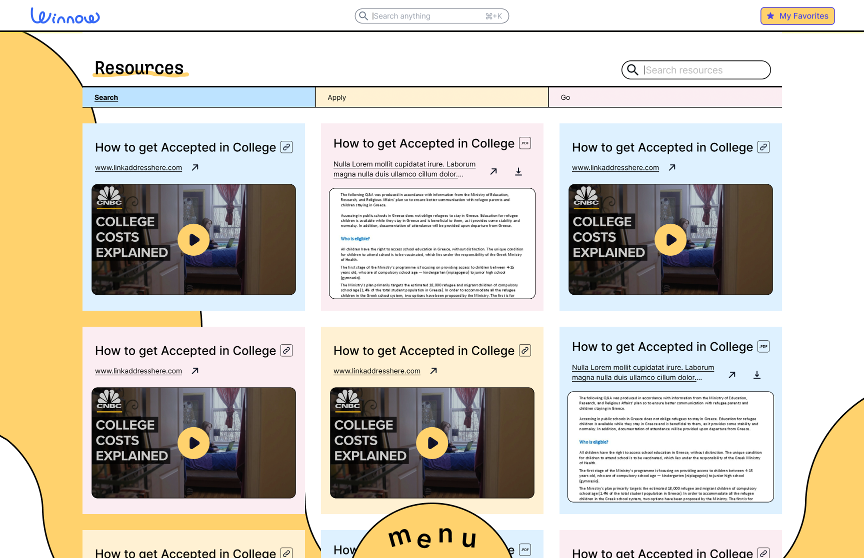 winnow resources page screenshot